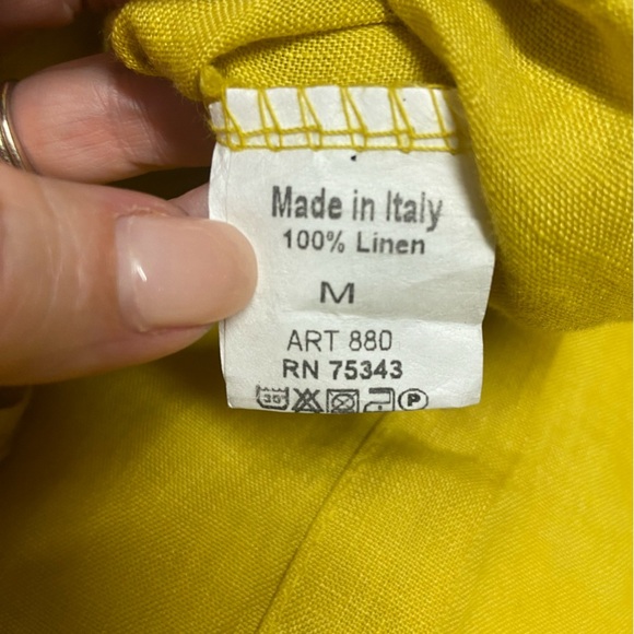 Terzo Millennio Women Yellow Mustard 100 % Linen Blouse Size M Button Back Light - Picture 9 of 10